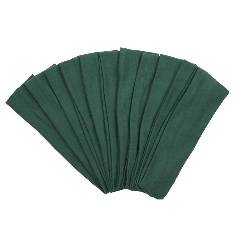 Headbands Hairband Cotton Soft and Stretchy Elastic Solid Color 12 Pcs Per Lot Forest Green Middle